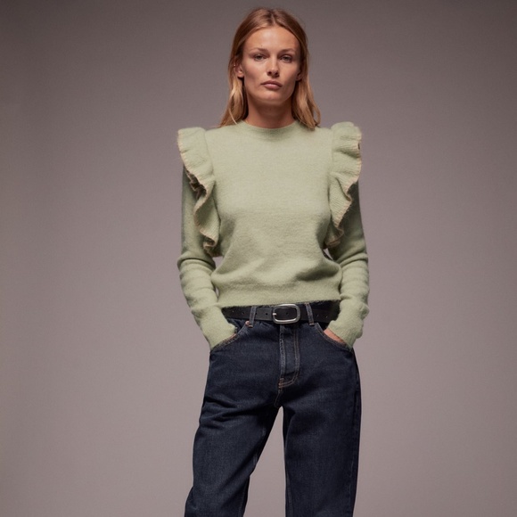 ZARA RUFFLED KNIT SWEATER WOOL ALPACA BLEND NWT - Picture 3 of 10